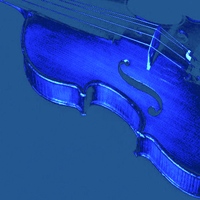 Photo of violin, altered to look blue